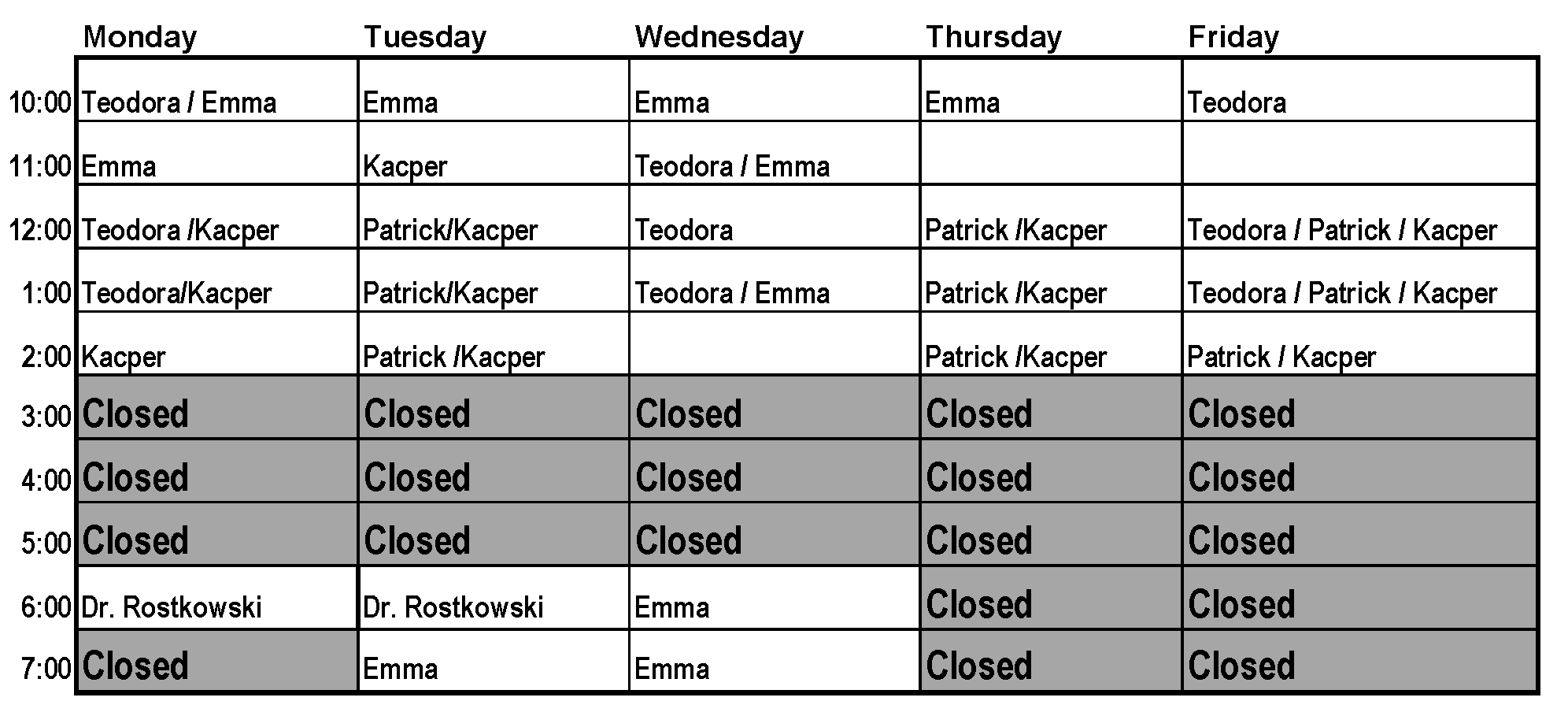 Writing Center Schedule Fall 2021