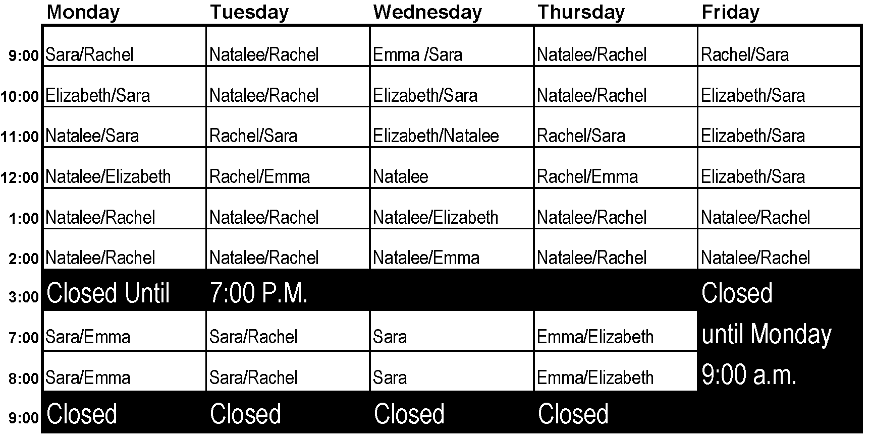 Fall 2020 Schedule